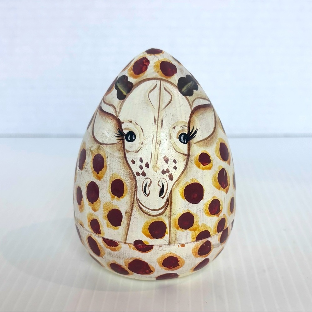 Vtg Set Of 3 Hand painted Giraffe Nesting Eggs